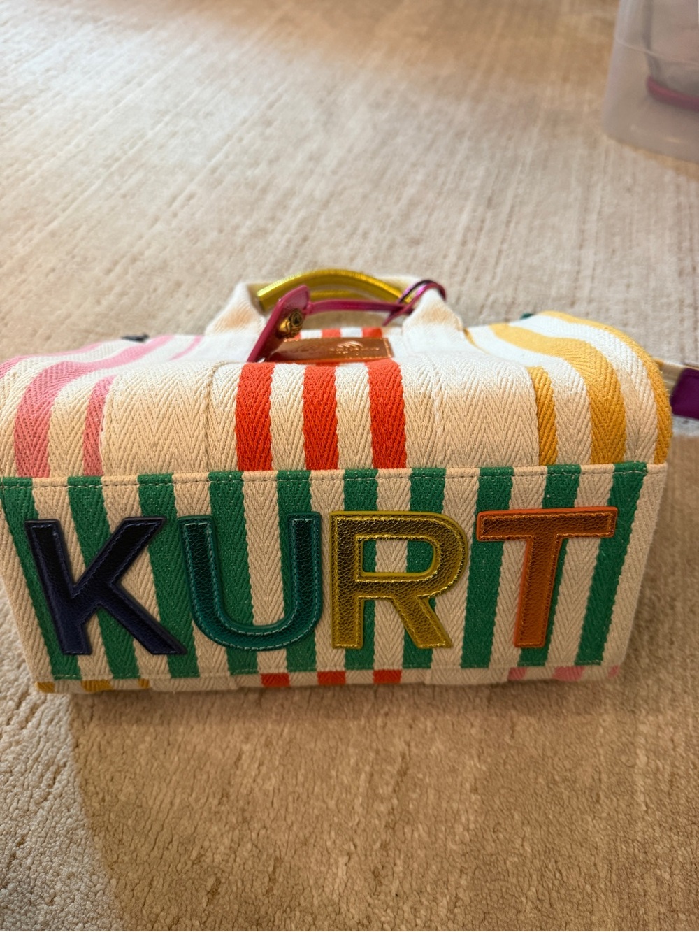 Kurt Geiger Multicolor Striped Tote with Bold 'KURT' Appliqué